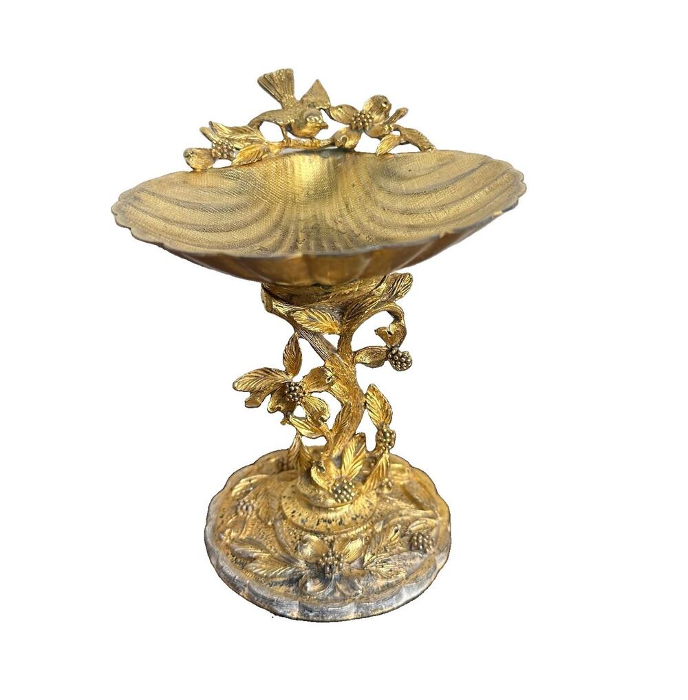 Matson 24K Gold Plated Bird Bath Dogwood Filigree Vanity Soap Trinket Dish